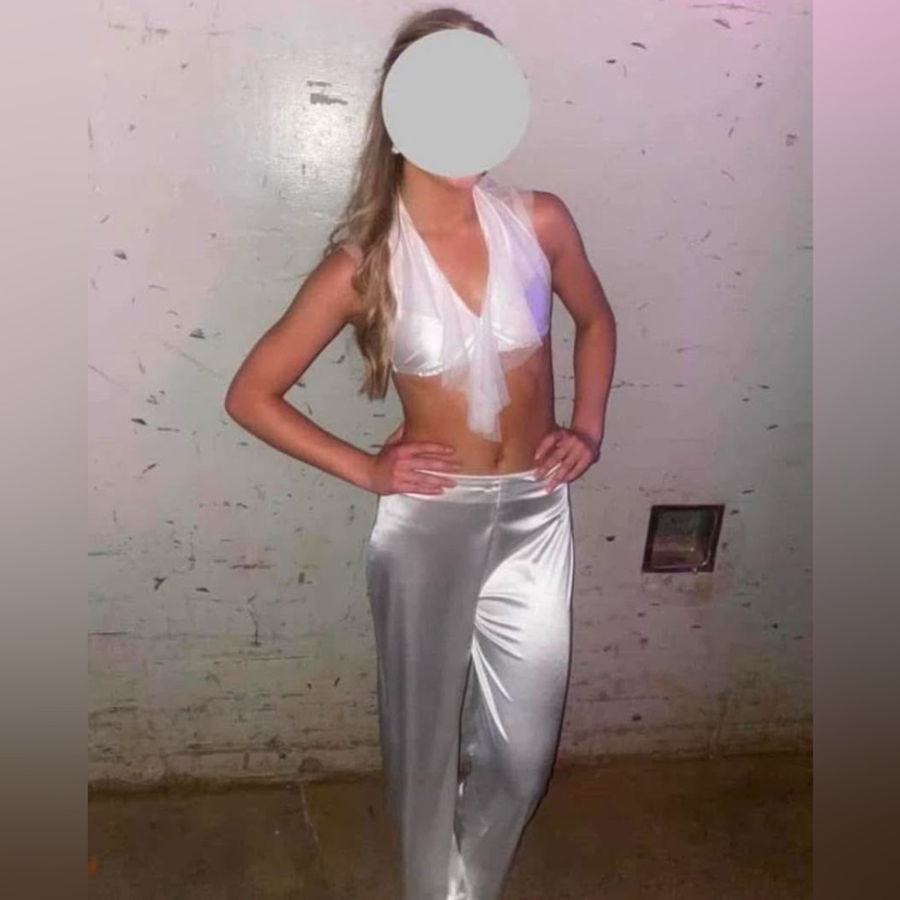 Custom solo costume! Gorgeous white satin halter top & wide leg pants. Adult XS